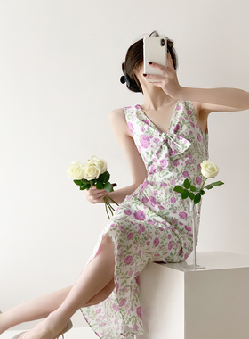 【5折清仓 不退不换】夏季连衣裙女无袖碎花裙吊带裙收腰显瘦裙子