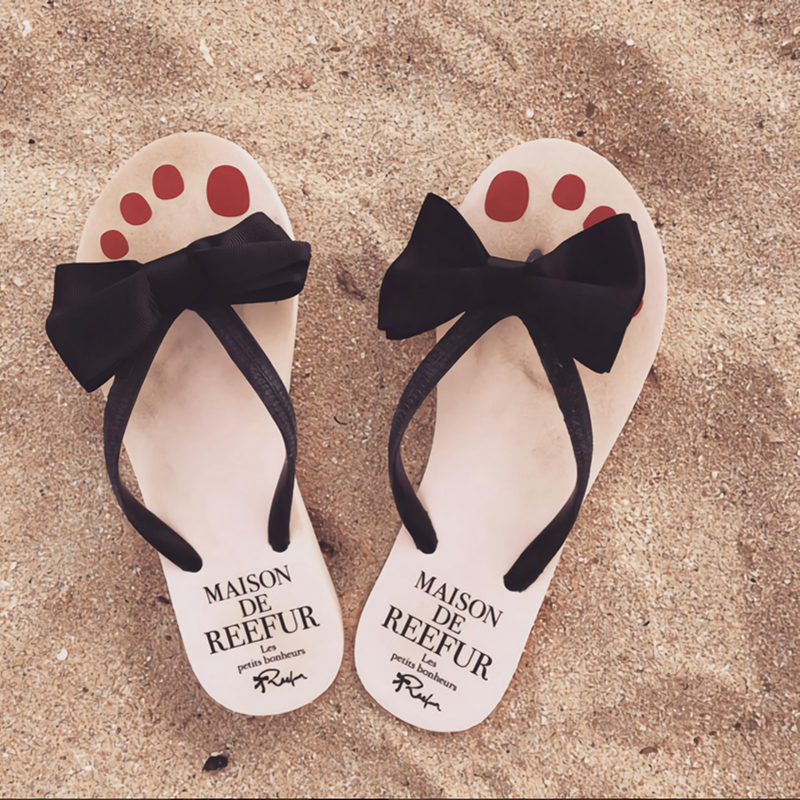 日系梨花Reefur粉色蝴蝶结沙滩鞋海边度假拖鞋女外穿凉拖人字拖