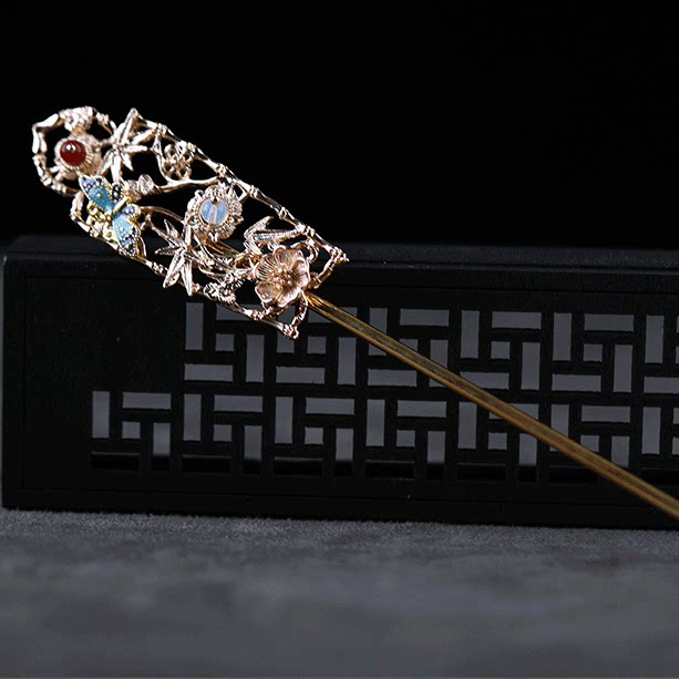 清仓处理复古宫廷金发钗发簪子 古典汉服配饰金属珠钗步摇品发饰