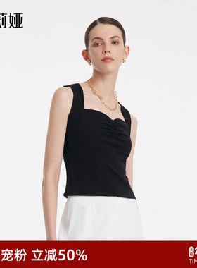 歌莉娅黑色吊带背心女带胸垫2024夏季短款外穿修身上衣1C4C0A010