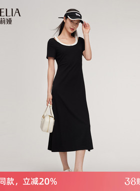歌莉娅黑色连衣裙女夏季2025新款显瘦假两件裙子连身裙1E5J4K0N0