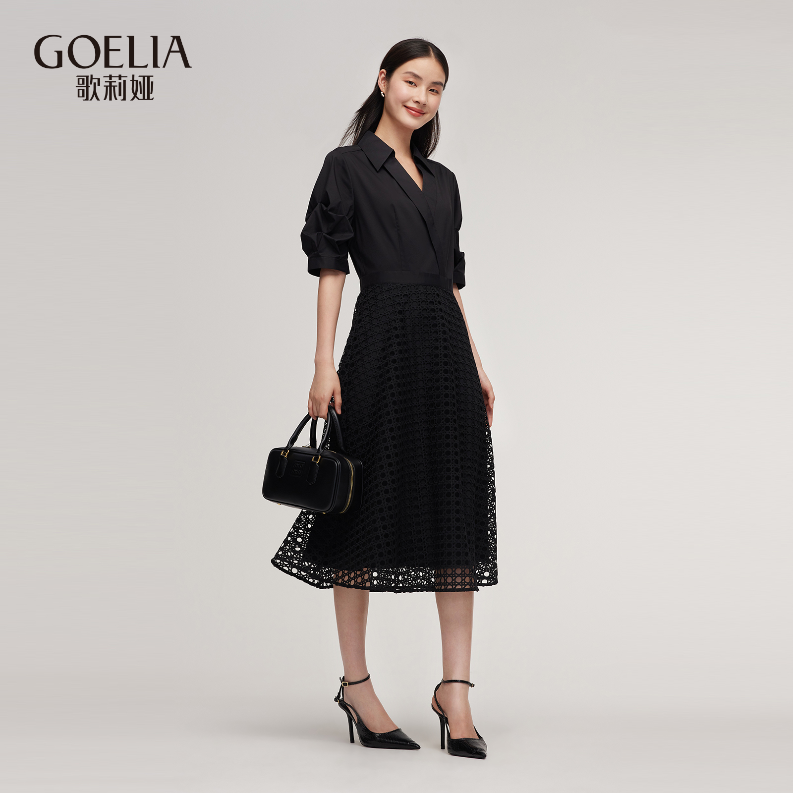 歌莉娅秋季通勤穿搭衬衫式连衣裙