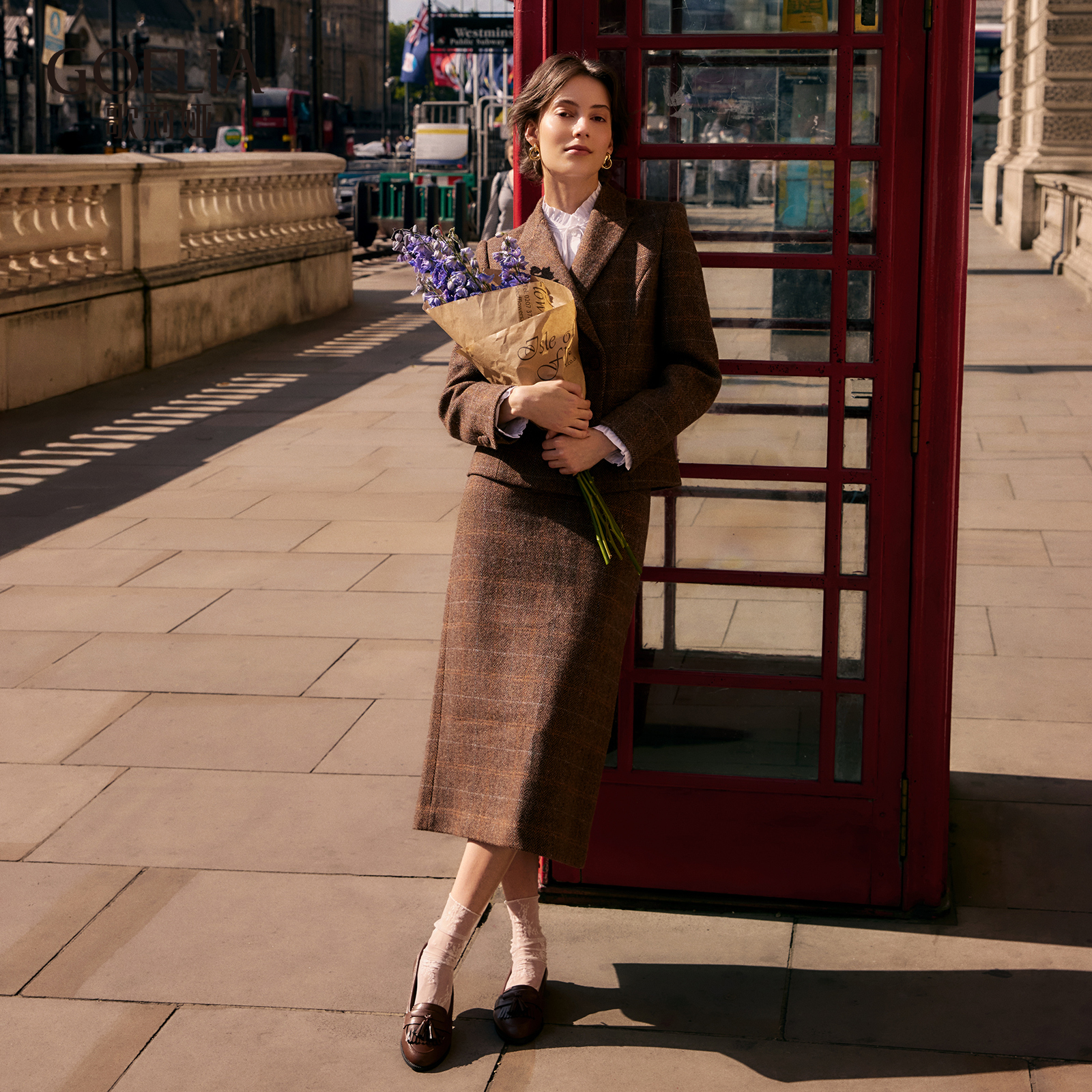 歌莉娅秋季羊毛高腰直筒半身裙女