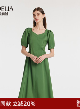 歌莉娅绿色连衣裙女夏季多巴胺绝美收腰显瘦法式绿裙子1C4C4K450