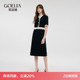 歌莉娅黑色连衣裙设计感夏季 荷叶边拼接针织小黑裙1C4R4H5J0