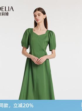 歌莉娅绿色连衣裙女夏季多巴胺绝美收腰显瘦法式绿裙子1C4C4K450