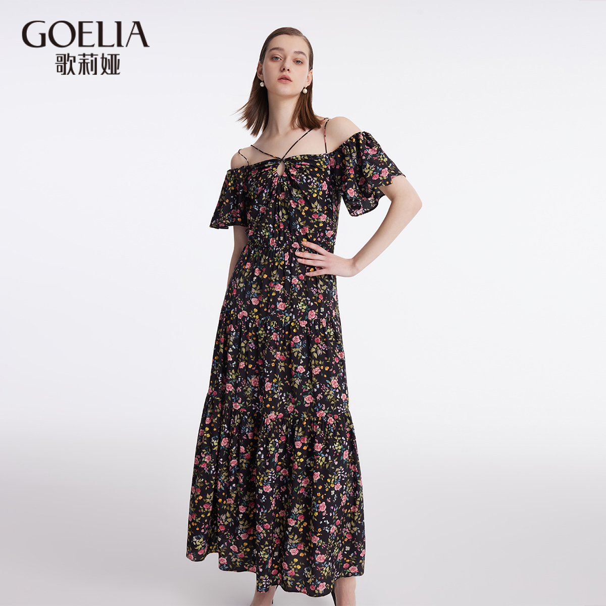 歌莉娅夏季真丝碎花连衣裙长裙