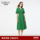 出游穿搭法式 歌莉娅绿色连衣裙女2025新款 夏季 V领绿裙子1E4L4K4X0