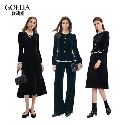 歌莉娅秋季重要场合丝绒连衣裙女