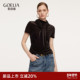 2026新款 歌莉娅针织短袖 女春季 独特小众抽褶高领T恤上衣1F2C0B06A