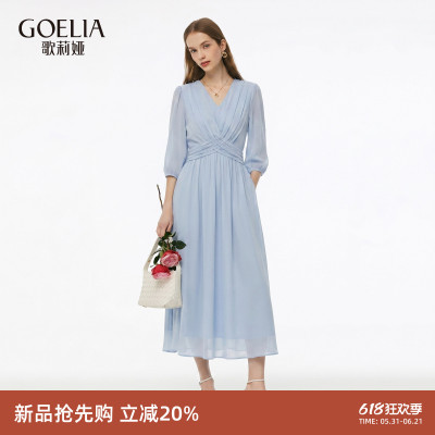歌莉娅夏季法式海边蓝色连衣裙女