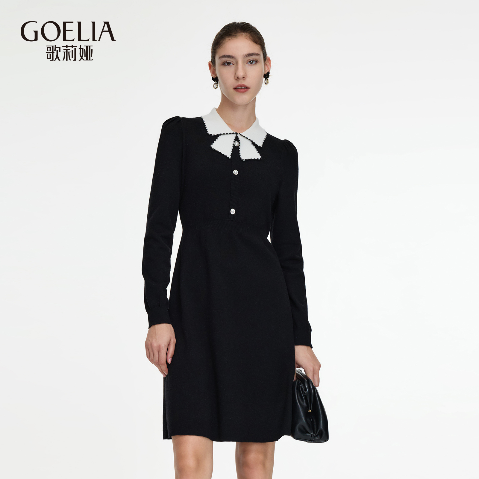 歌莉娅秋季撞色领高级感连衣裙女