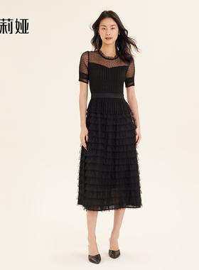 歌莉娅连衣裙女气质蛋糕裙a字显瘦网纱长裙高级感小黑裙194K4BBI0