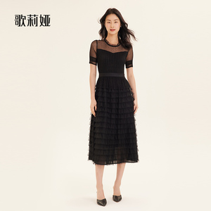 歌莉娅连衣裙女气质蛋糕裙a字显瘦网纱长裙高级感小黑裙194K4BBI0