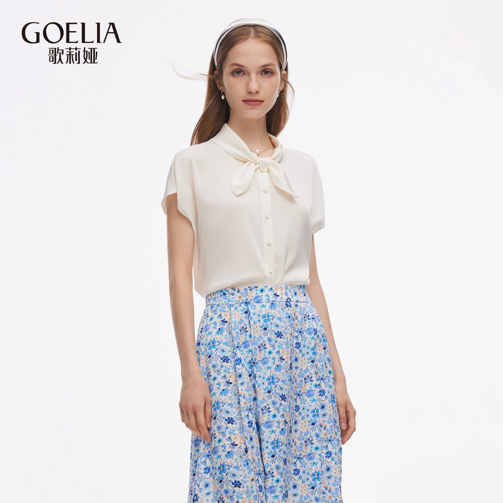 歌莉娅夏季桑蚕丝短袖白T恤上衣