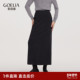 首降3折 歌莉娅黑色羊毛半身裙女秋冬2025新款 气质高腰毛织长裙