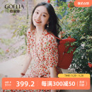 气质收腰V领甜美印花茶歇裙1C4R4K36A 歌莉娅连衣裙女2024夏季 新款