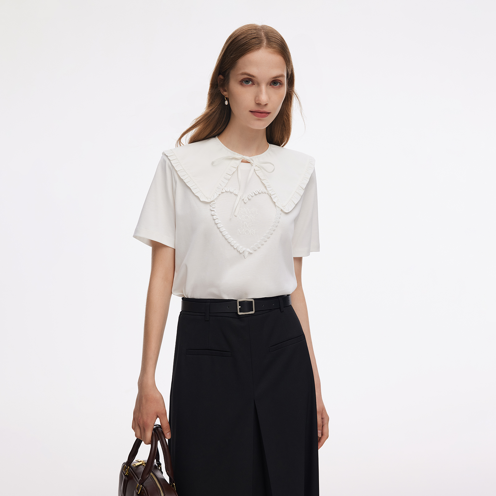 绑带棉质装饰大翻领