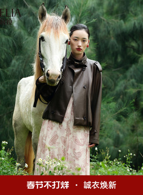 歌莉娅人造毛皮双排扣风衣女春季2026新款短款夹克外套1F1C6F560