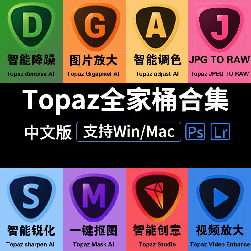 Topaz AI全套中文PS插件降噪调色锐化视频无损放大工具Win/Mac/M1