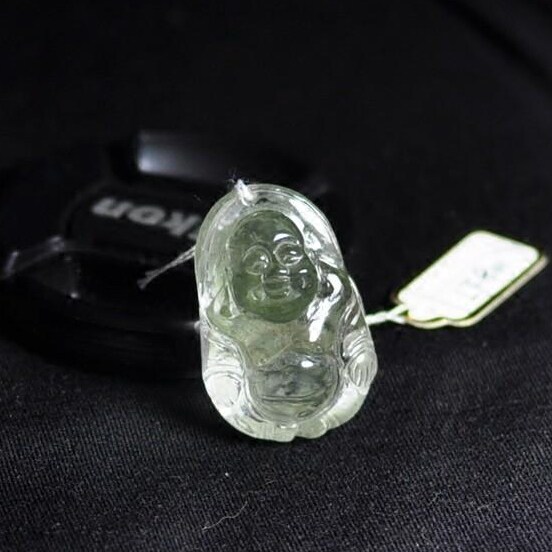 精品毛衣链项链天然绿幽灵水晶弥勒佛雕件灵芝吊坠挂件男女笑佛公