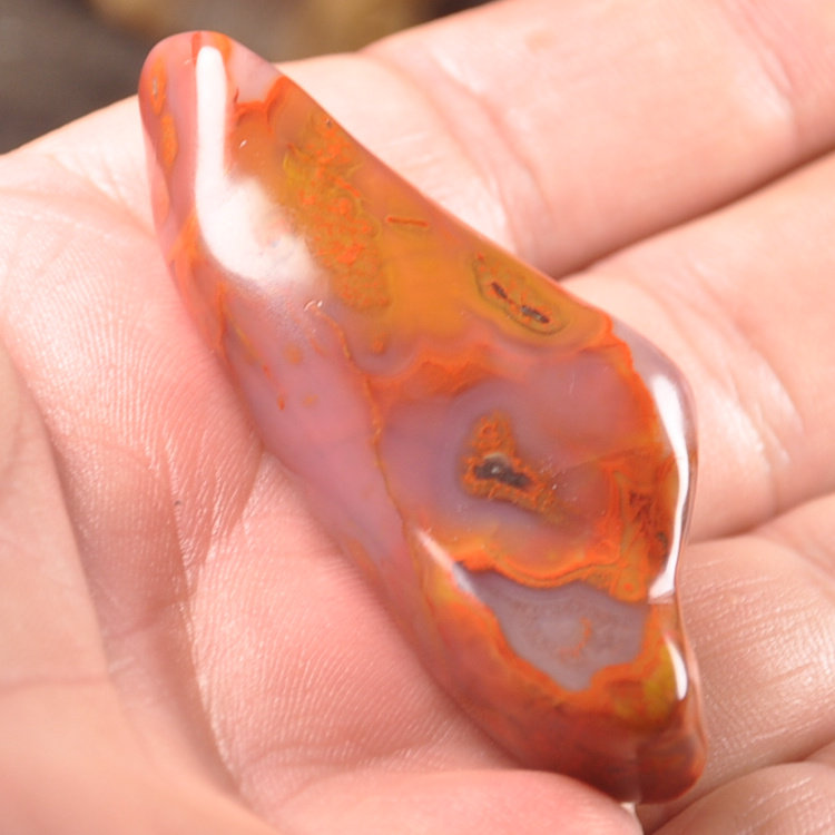 特价瑕疵品紫罗兰 天然北票战国红缟玛瑙 手把件38男女 把玩 随型