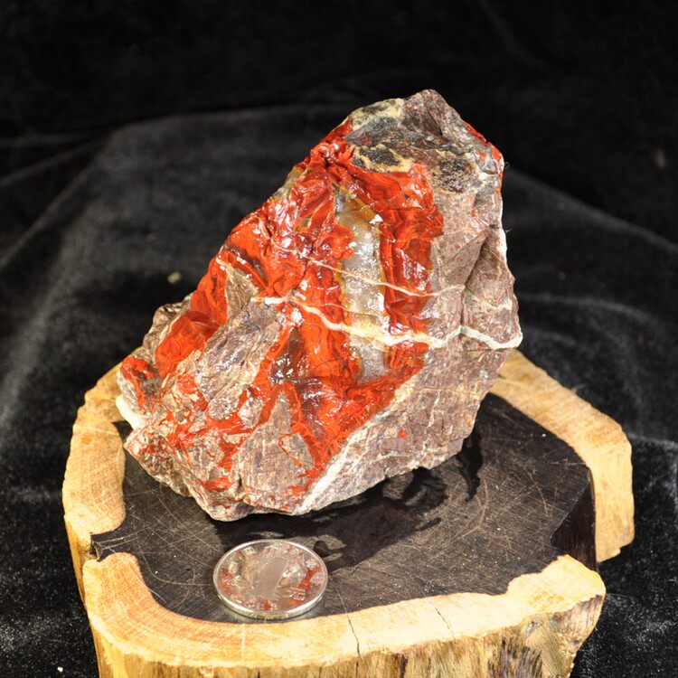 辽宁朝阳天然北票战国红缟玛瑙鸡血红毛料矿标h-199号原石摆件