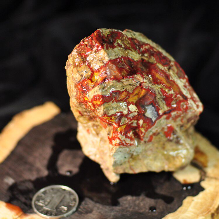 天然北票战国红缟玛瑙 原石 辽宁朝阳 矿标 小摆件 8-213号毛石料