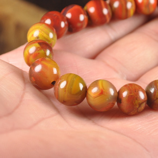 精品辽宁朝阳北票战国红缟玛瑙手串手链3A08男女款鸡油黄鸡血红