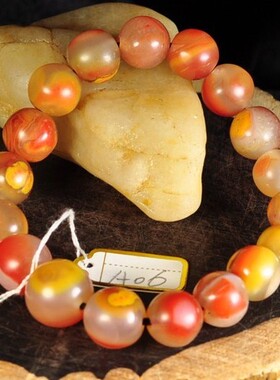 北票战国红鸡油黄红缟玛瑙手链