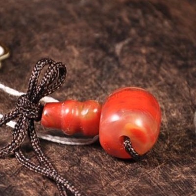 手工打磨佛头 同料天然北票战国红缟玛瑙 三通 鸡油黄 鸡血红典雅