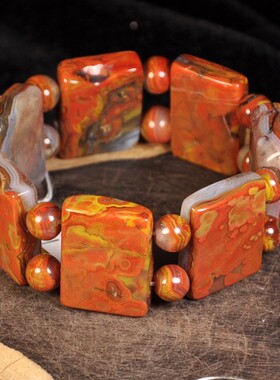 同料北票战国红缟玛瑙大手排手串