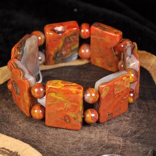 同料天然北票战国红缟玛瑙大手排手链手串外露面较漂亮里面有瑕疵