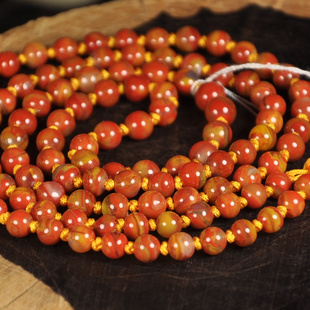 精品天然北票战国红缟玛瑙108颗佛珠多圈手链手串男女款127鸡油黄