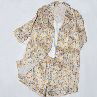 重磅真丝睡衣三件套女春夏新款 印花家居服可外穿 睡裙吊带背心短裤