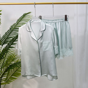 家居服套装 2023新款 短裤 100%桑蚕丝睡衣短袖 重磅真丝睡衣女士夏季