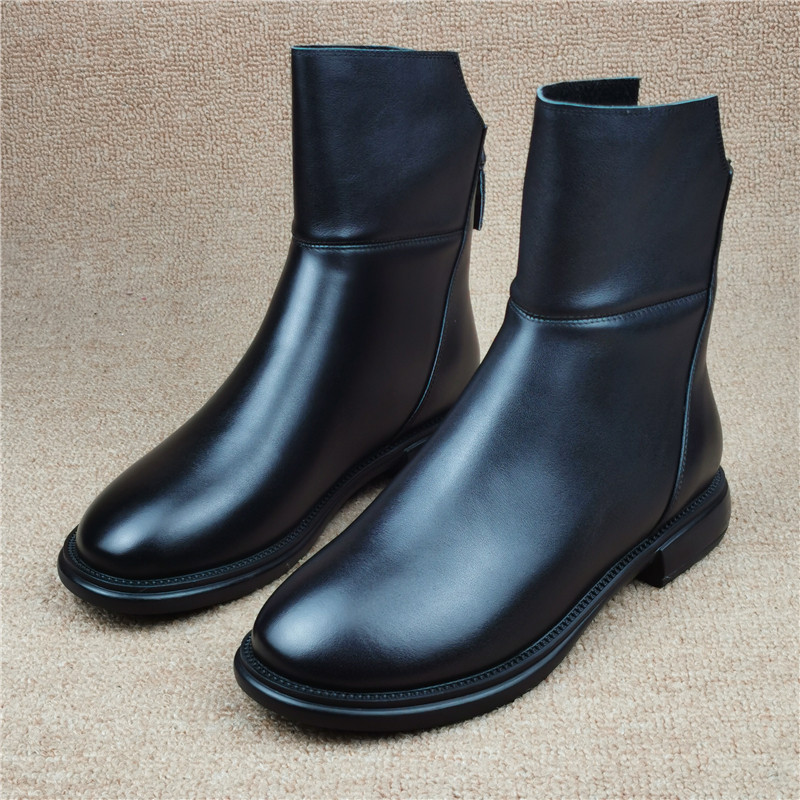 撤柜断码处理女鞋真皮加绒大棉低跟后拉链时尚牛皮简约百搭短靴潮,女鞋,时装靴,淘宝优惠券,粉丝福利购,淘宝优惠卷