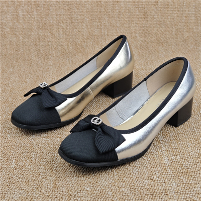 圆头浅口低跟时装女单鞋