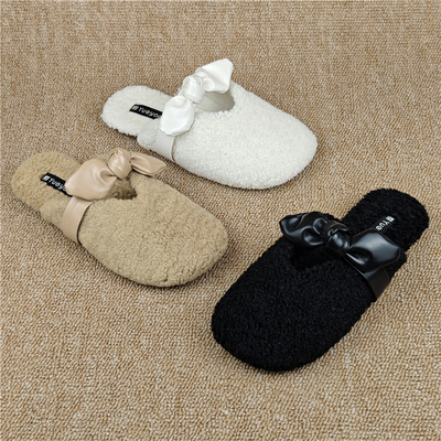 圆头针织休闲平底毛毛拖