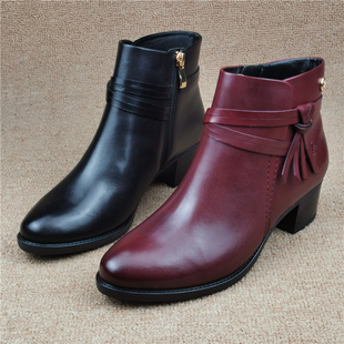 撤柜断码处理女鞋秋冬款真皮底高跟时尚侧拉链牛皮里全羊皮短靴潮