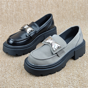 英伦风厚底一脚蹬小皮鞋 月芽儿专柜正品 新款 女2025春季 真皮乐福鞋