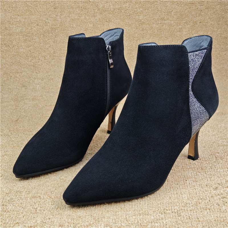 品牌撤柜断码处理女靴真皮女鞋尖头细跟时装靴羊皮加绒保暖女短靴,女鞋,时装靴,淘宝优惠券,粉丝福利购,淘宝优惠卷