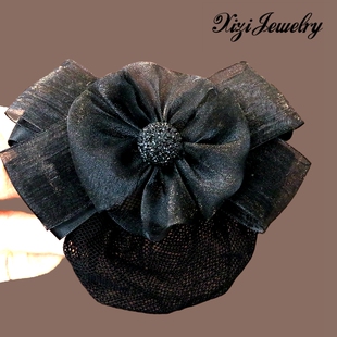 希子新款法式优雅气质发饰黑色花朵职业头花妈妈蓬松盘发夹发网兜