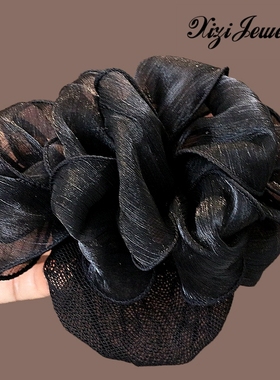 韩版优雅黑色雪纱发网新款职业头花女跳舞丸子头盘发网兜妈妈发夹