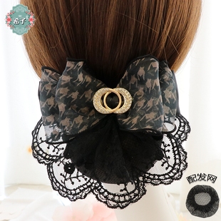 高颜值蝴蝶结发夹小香风头发饰品洋气质盘发卡头花网兜扎马尾女士