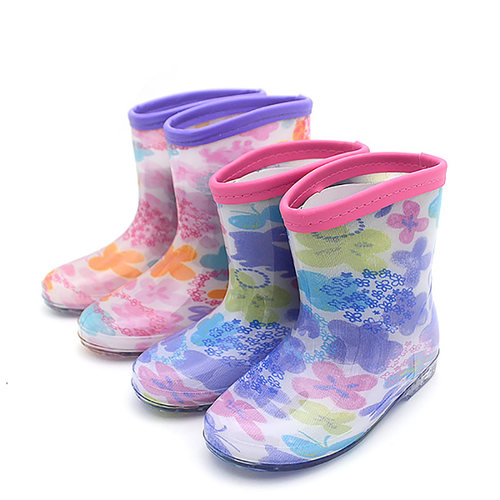 日单原单卡通大花女童宝宝小童水晶雨鞋 ZAPS软胶防滑轻便水鞋