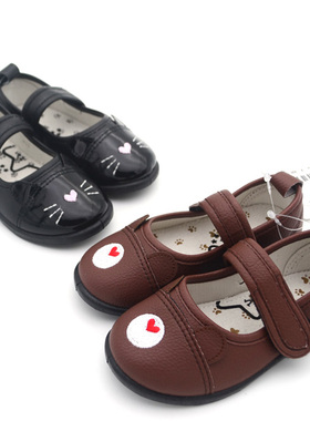 日单新品女童小皮鞋SHOOLARUE魔术贴纯色圆头宝宝皮鞋