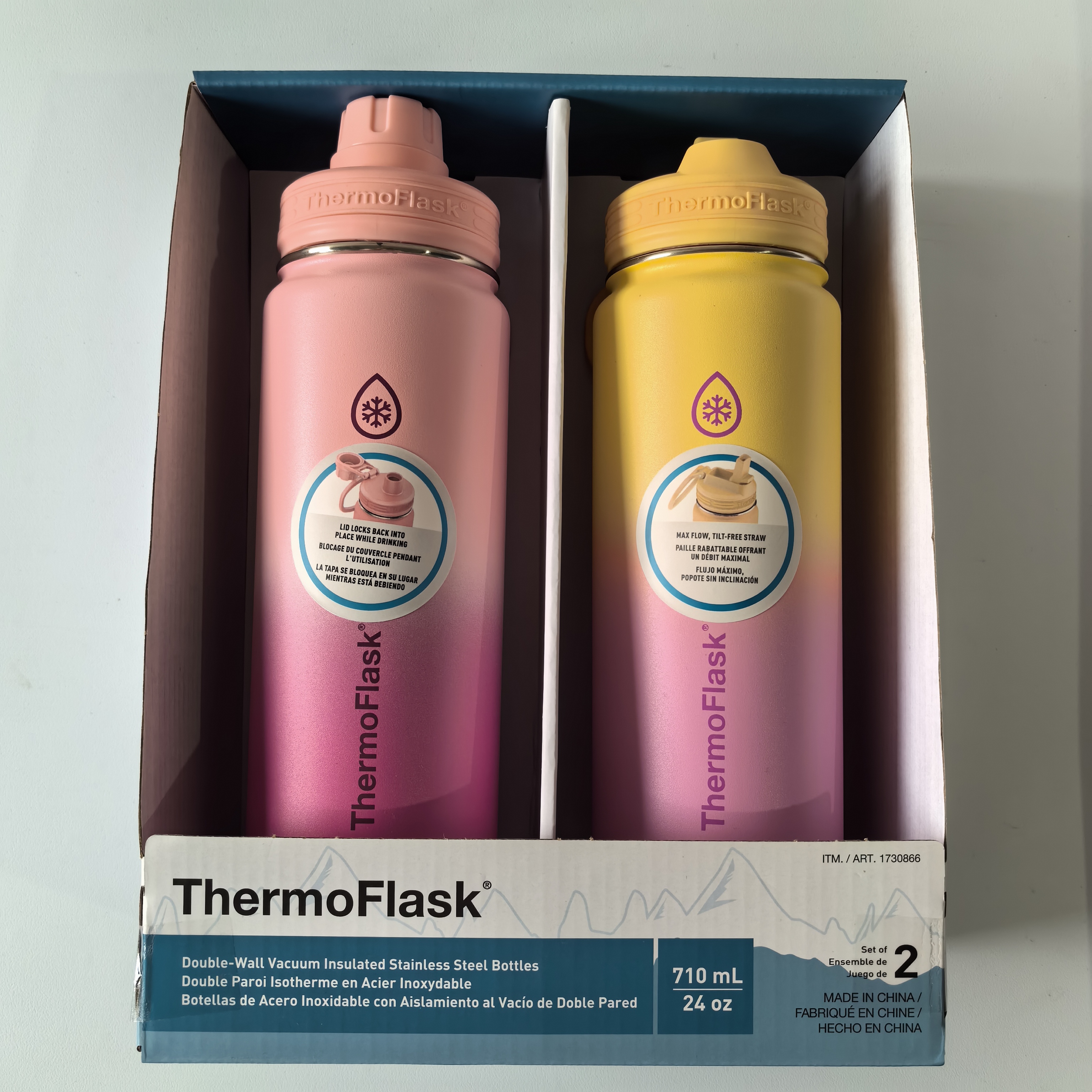 开市客代购 thermoflask不锈钢保温杯2件套710ml 粉色款