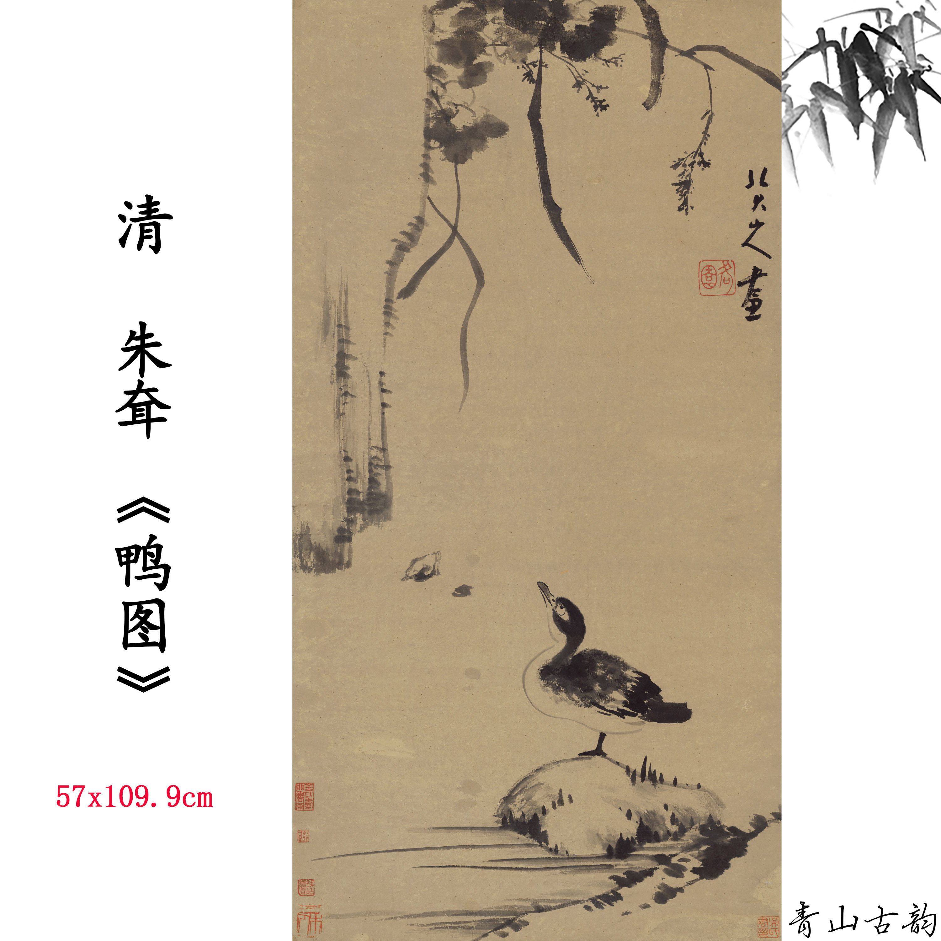 1:1清  朱耷 鸭图 动物画国画装饰画高清喷绘复制临摹范本