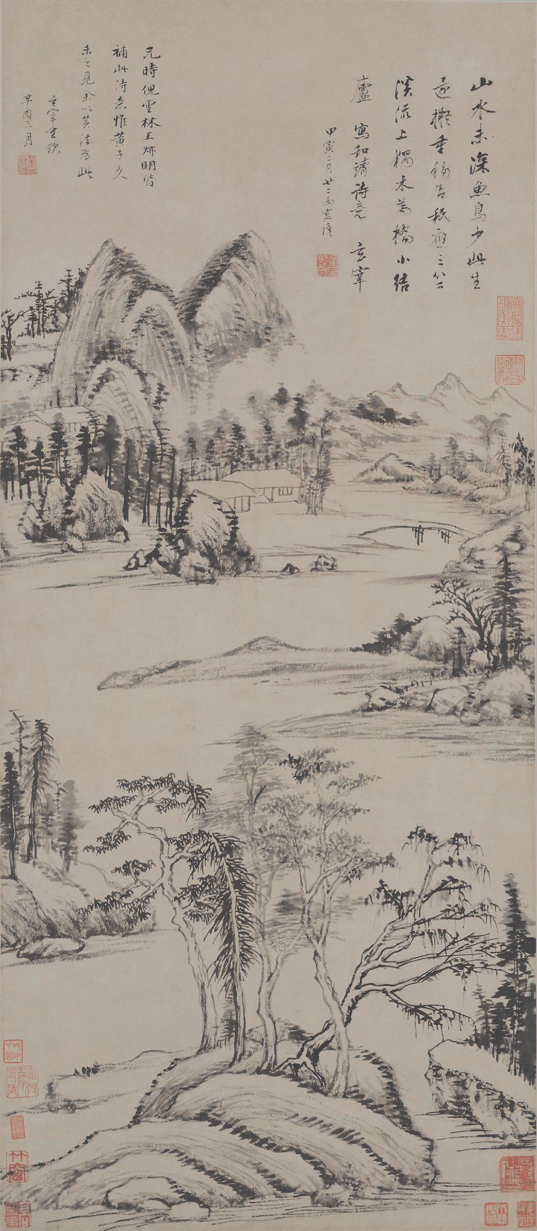 明董其昌林和靖诗意图绢本墨笔古代山水画高清微喷